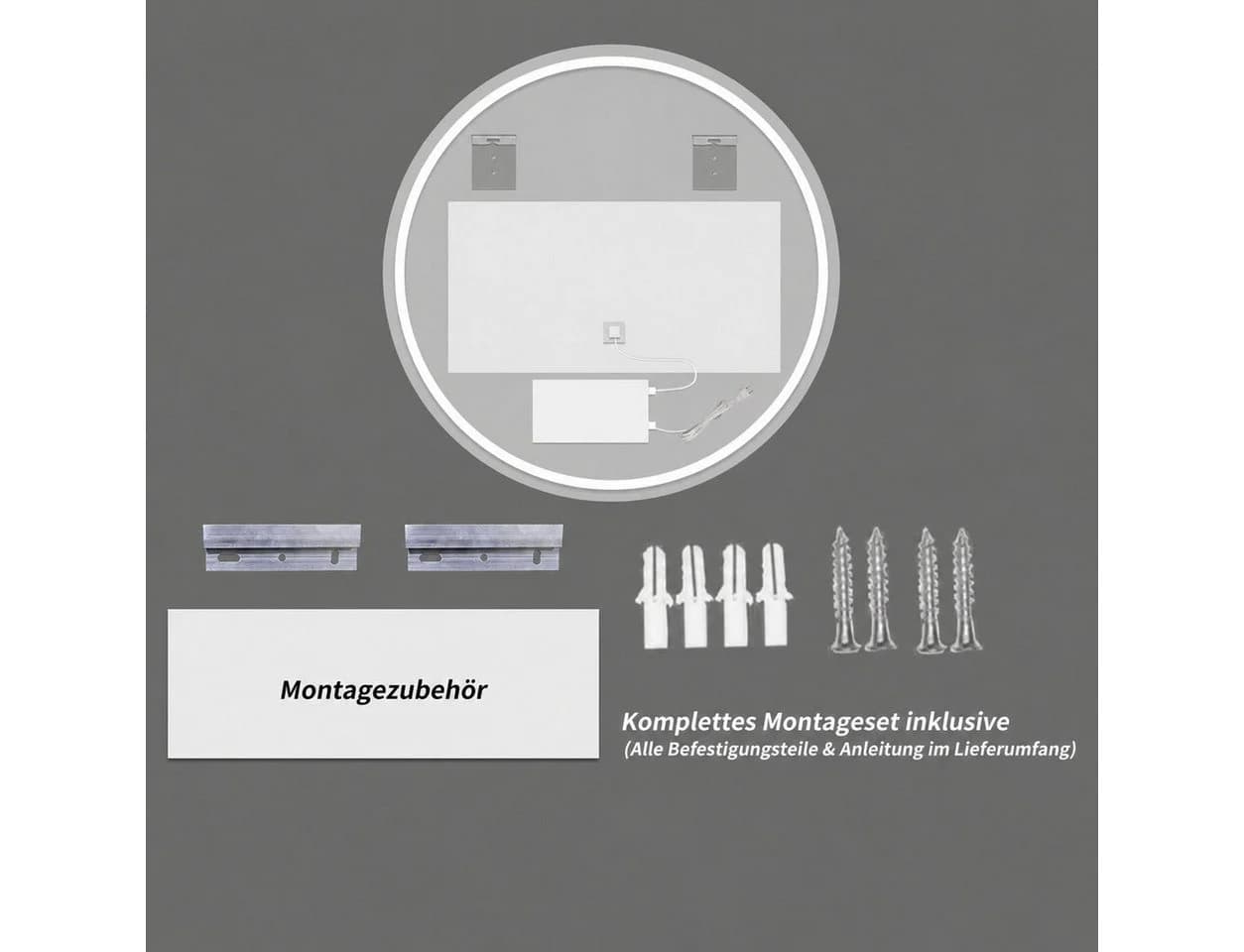 Odikalo Runder Badspiegel mit LED Hintergrundbeleuchtung Silber - Bild 4
