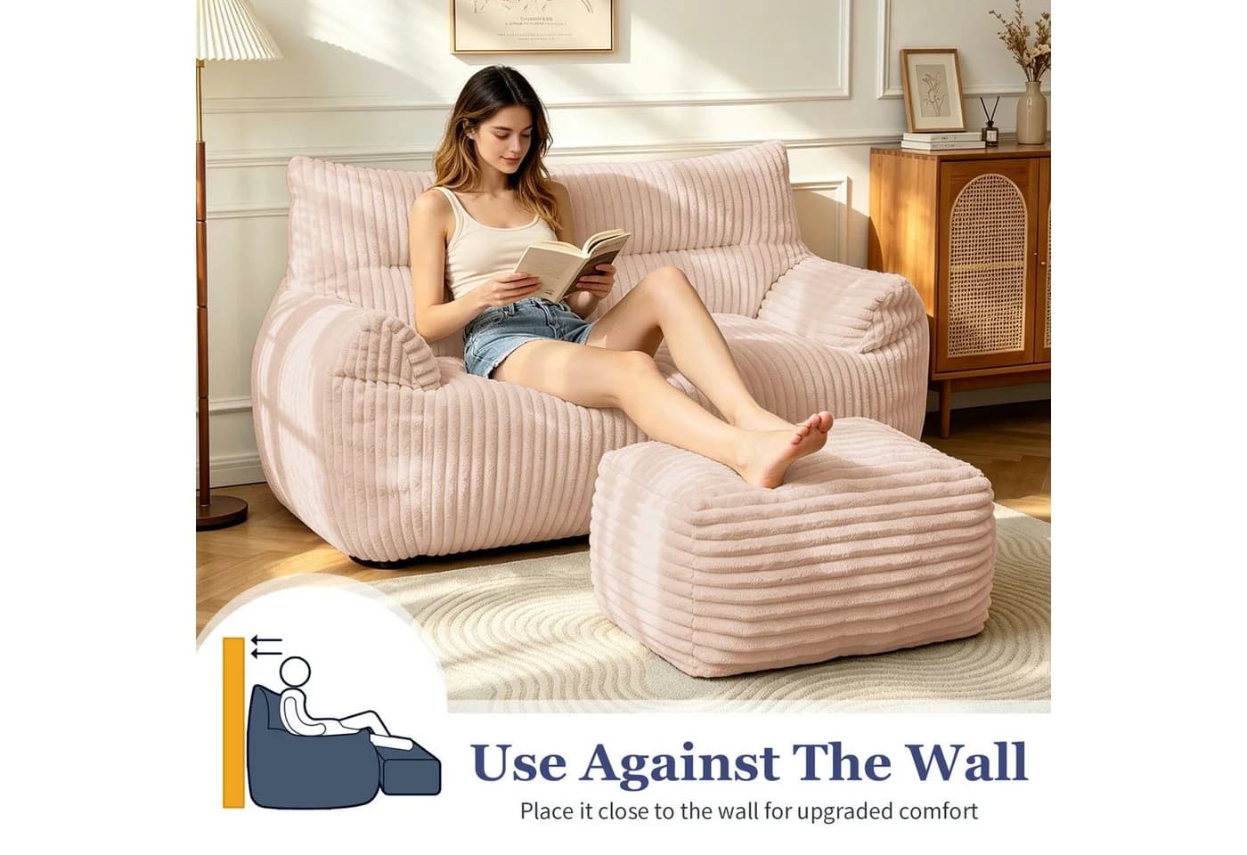 Odikalo 2-Sitzer Sitzsack Rosa mit Hocker