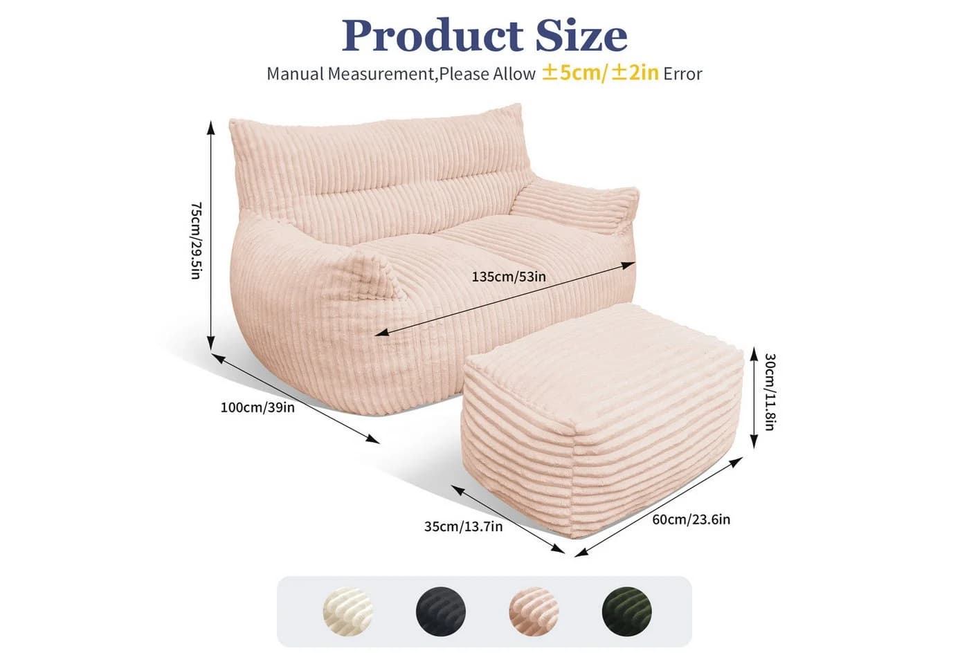Odikalo 2-Sitzer Sitzsack Rosa mit Hocker - Bild 3