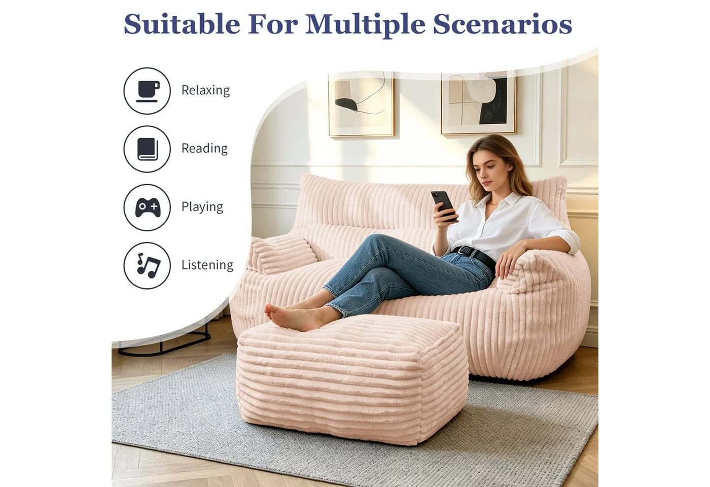 Odikalo 2-Sitzer Sitzsack Rosa mit Hocker - Bild 4
