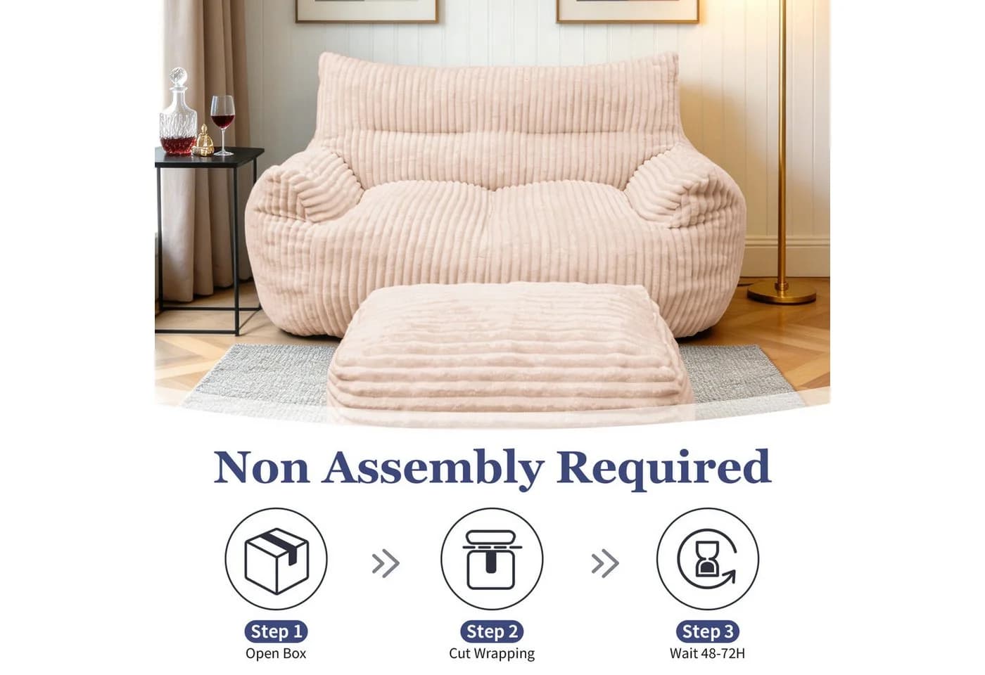Odikalo 2-Sitzer Sitzsack Rosa mit Hocker - Bild 5