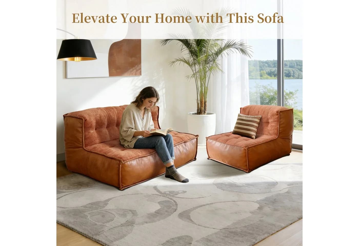 Odikalo 2-Sitzer Sofa mit Schlaffunktion und Knopfsteppung