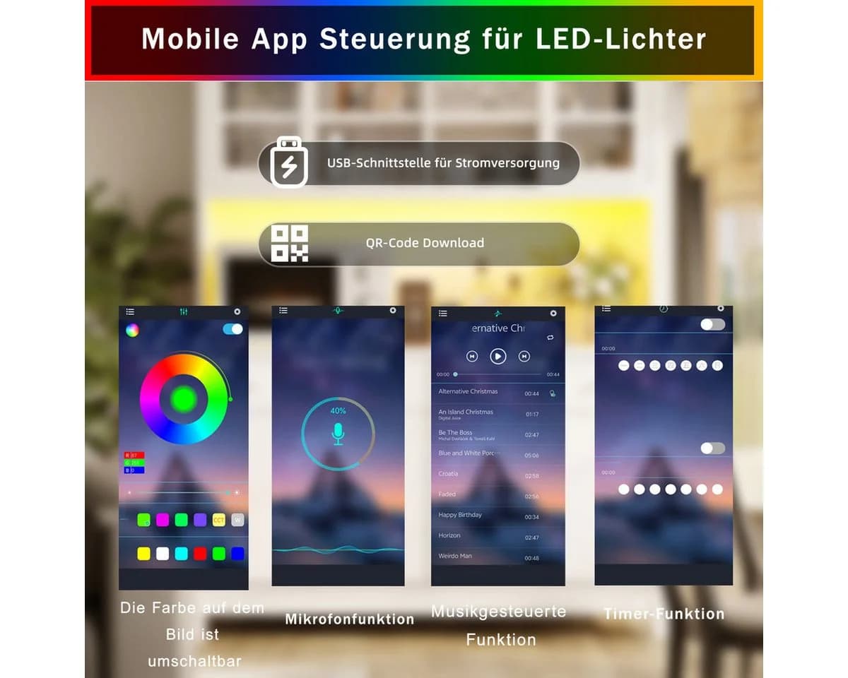 Odikalo Küchenbuffet mit App-LED, Glastüren & 4 Schubladen, Weiß - Bild 5