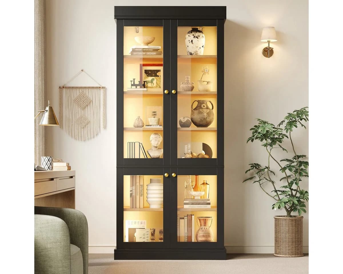 Odikalo Vitrinenschrank mit LED-Beleuchtung und Kippschutz