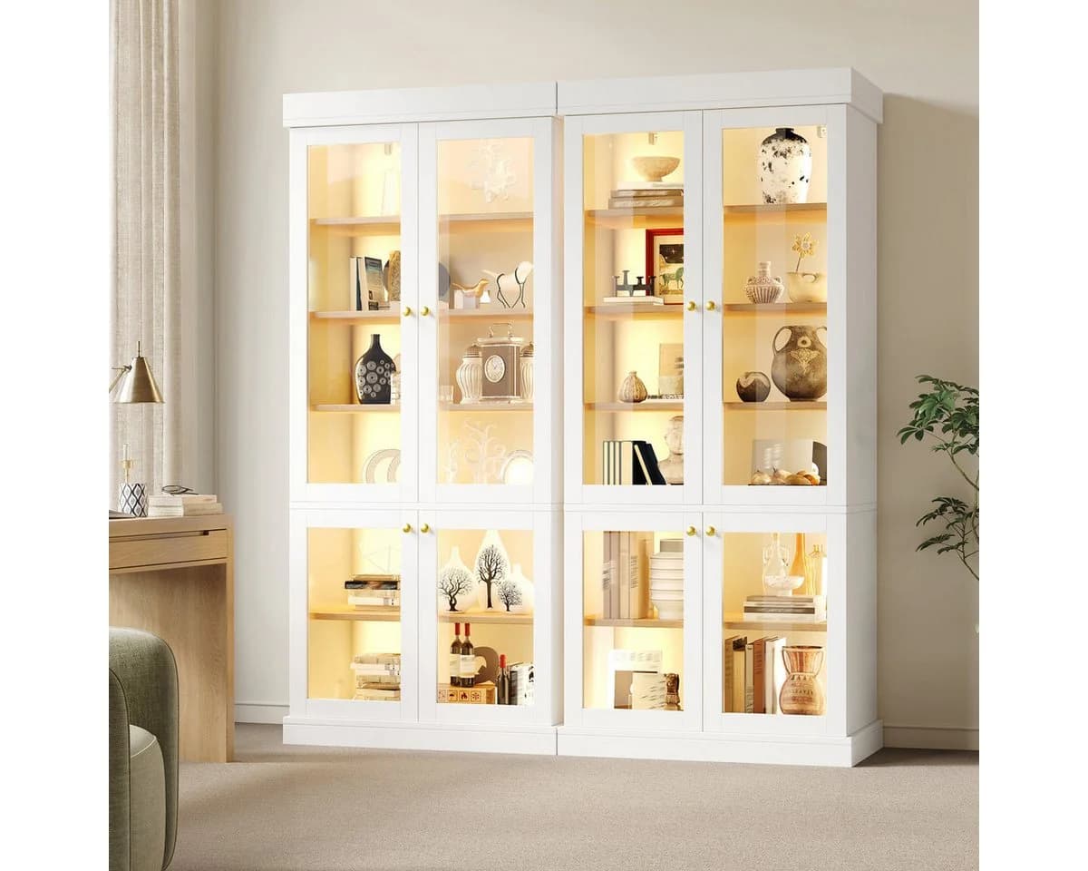 Odikalo Vitrinenschrank mit LED-Beleuchtung und Kippschutz Weiß - Bild 2