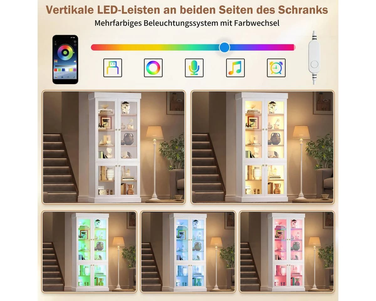 Odikalo Vitrinenschrank mit LED-Beleuchtung und Kippschutz Weiß - Bild 5