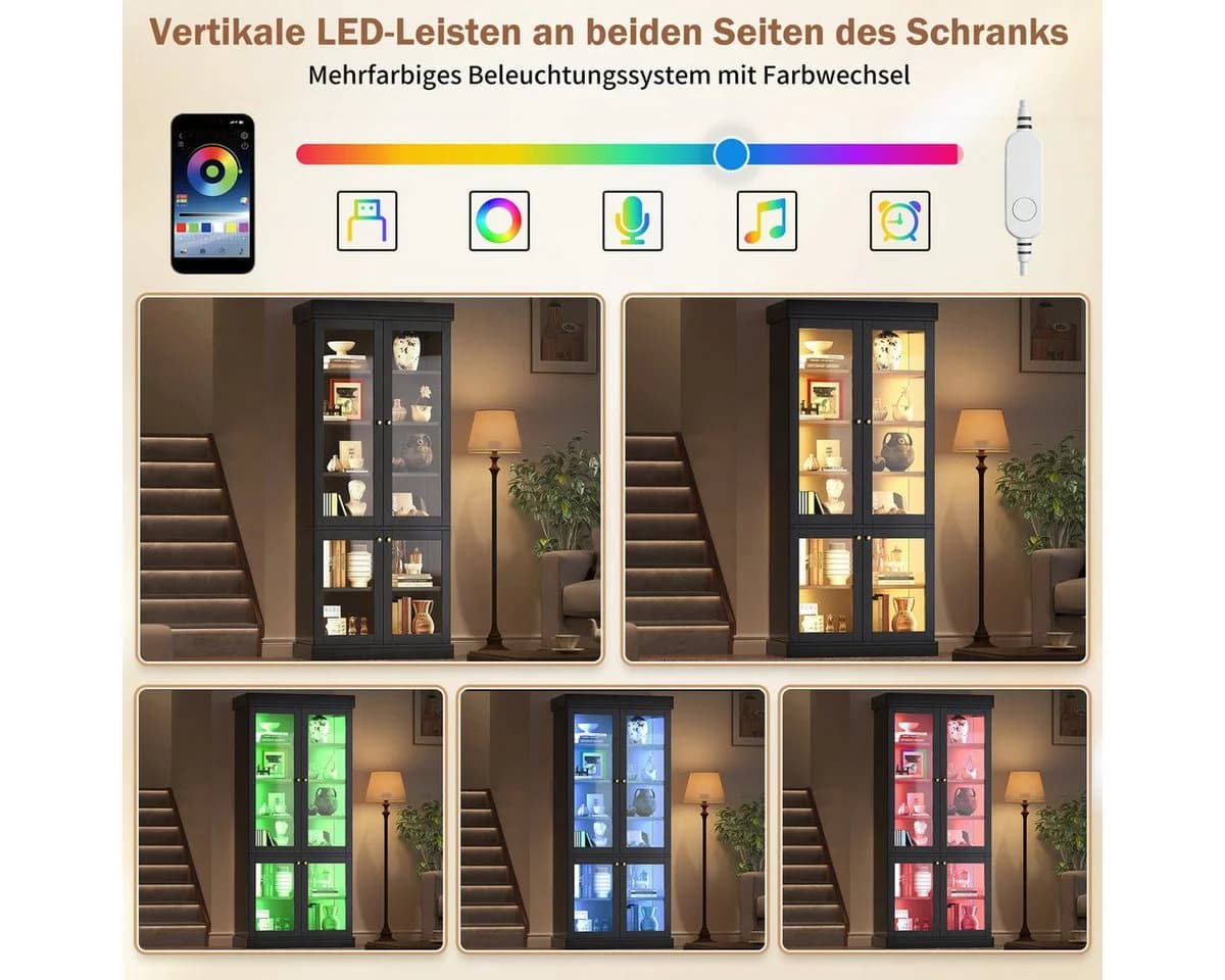Odikalo Vitrinenschrank mit LED-Beleuchtung und Kippschutz - Bild 5