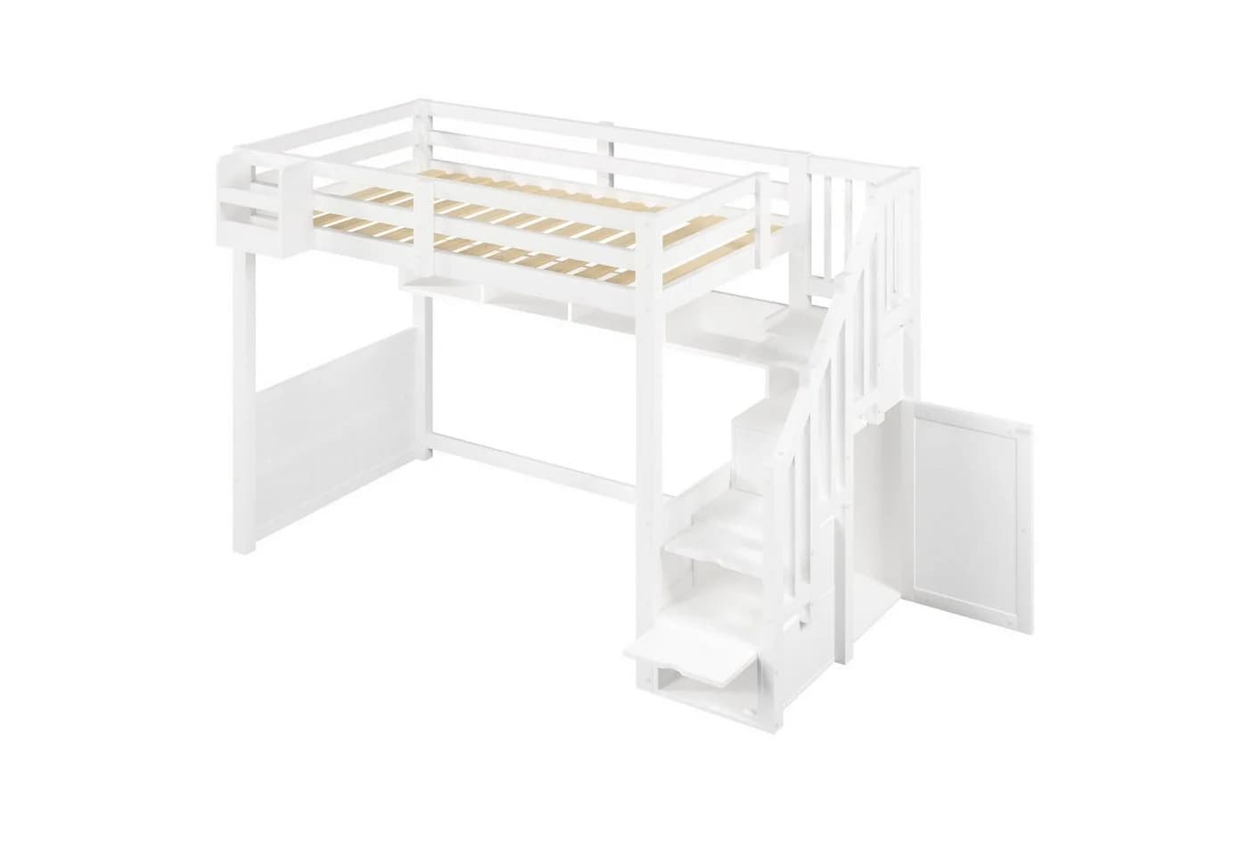 Odikalo Hochbett mit Stauraumtreppe und LED-Beleuchtung Weiß - Bild 4