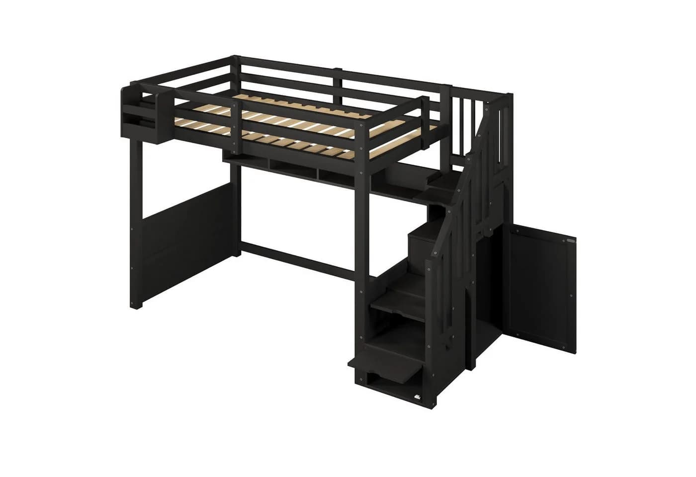 Odikalo Hochbett mit Stauraumtreppe und LED-Beleuchtung Schwarz - Bild 4