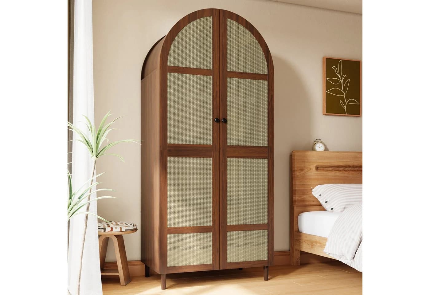 Odikalo Kleiderschrank mit gebogenen Rattan-Türen und Schubladen - Bild 2