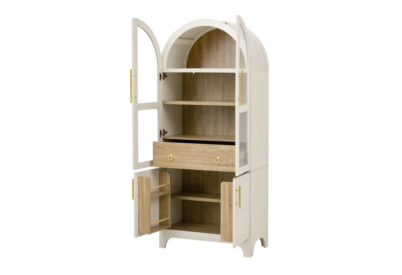Odikalo Vitrine Hochschrank Weiß mit Glastüren und verstellbaren Regalböden - Bild 5