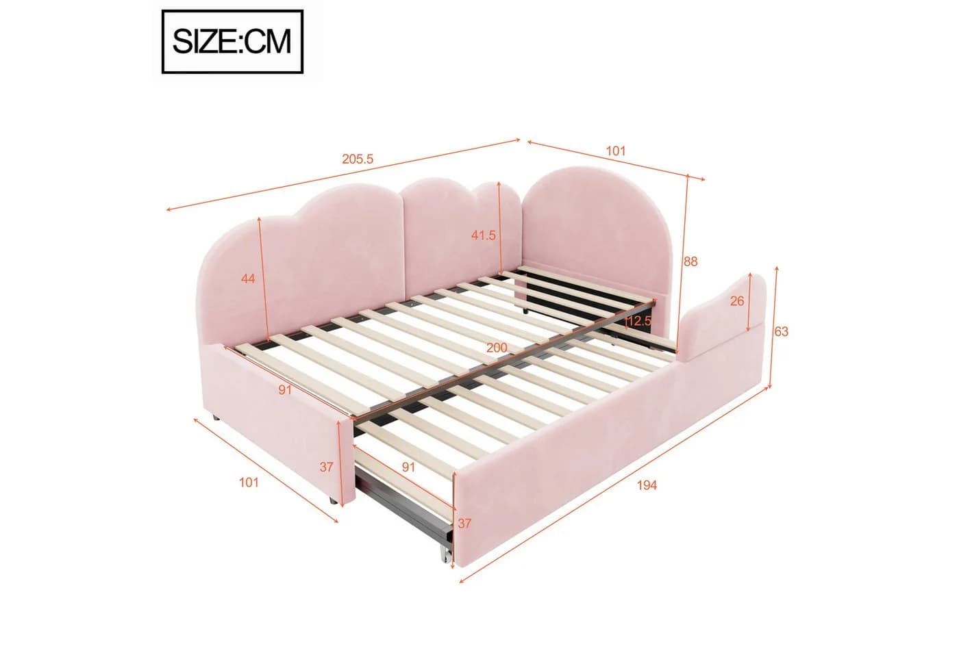 Odikalo Schlafsofa L-Form Rosa Beige Samt Ausziehbar Wolkenkopfteil - Bild 4