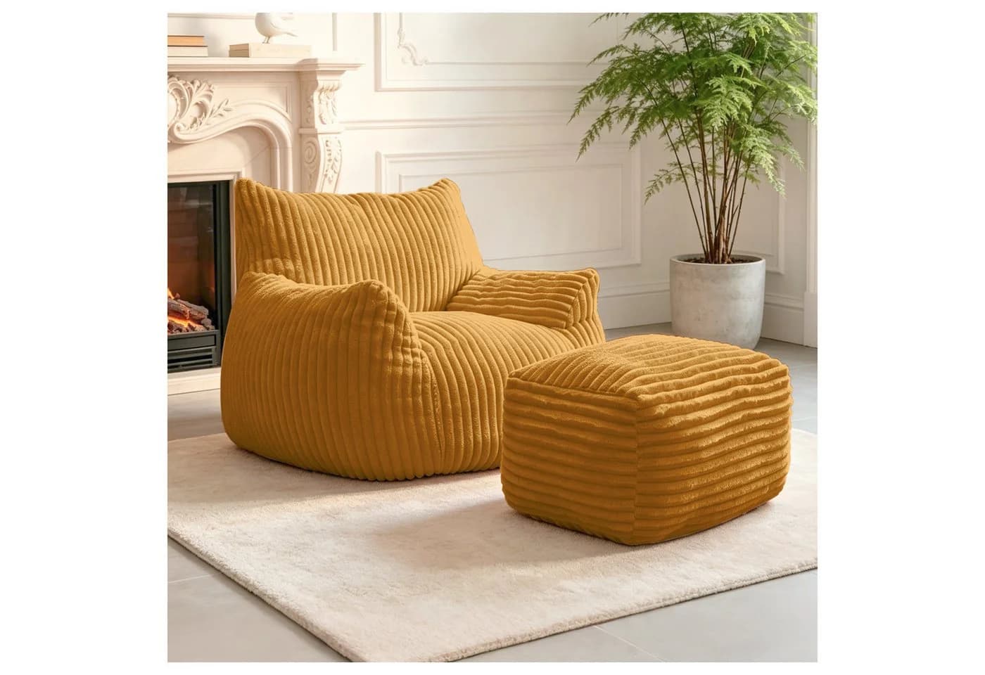 Odikalo Loungesessel 2-Sitzer mit Ottoman Gelb Cord Schlaffunktion - Bild 2