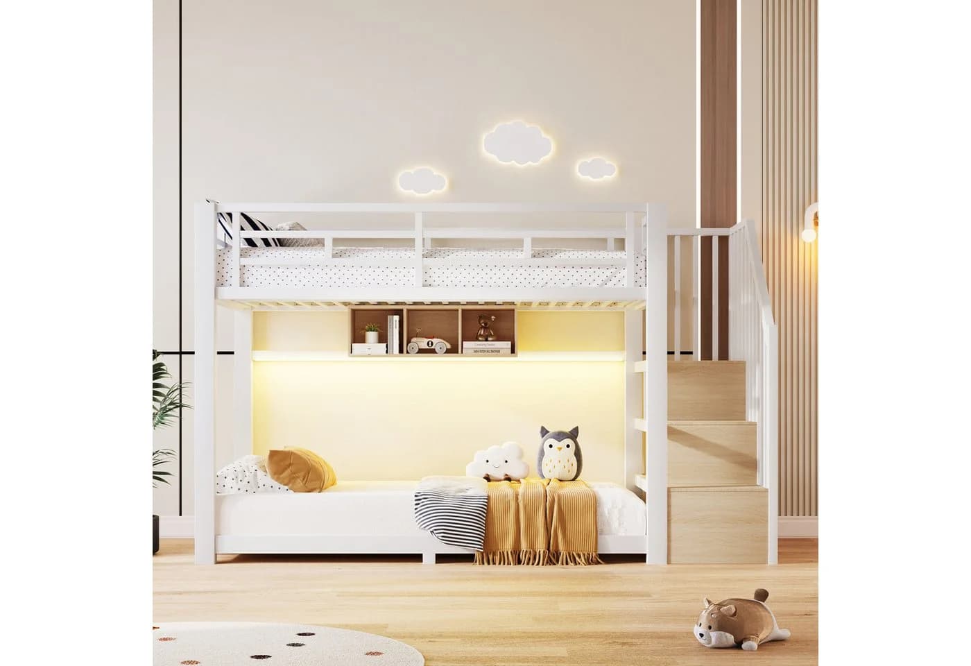 Odikalo Etagenbett mit LED Stauraumtreppe Schwarz/Weiß