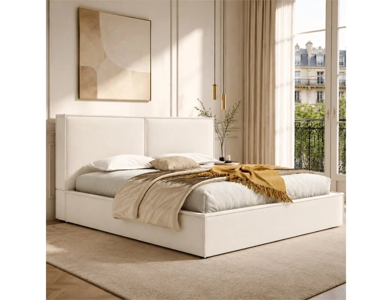 Odikalo Polsterbett 180x200 mit Bettkasten Leinen Beige