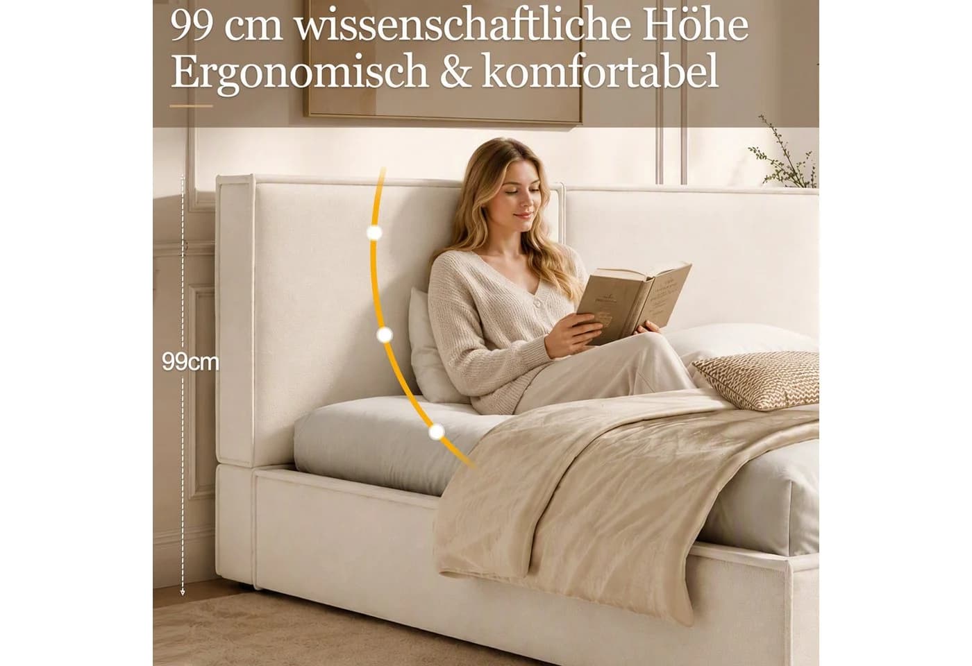 Odikalo Polsterbett 180x200 mit Bettkasten Leinen Beige - Bild 4