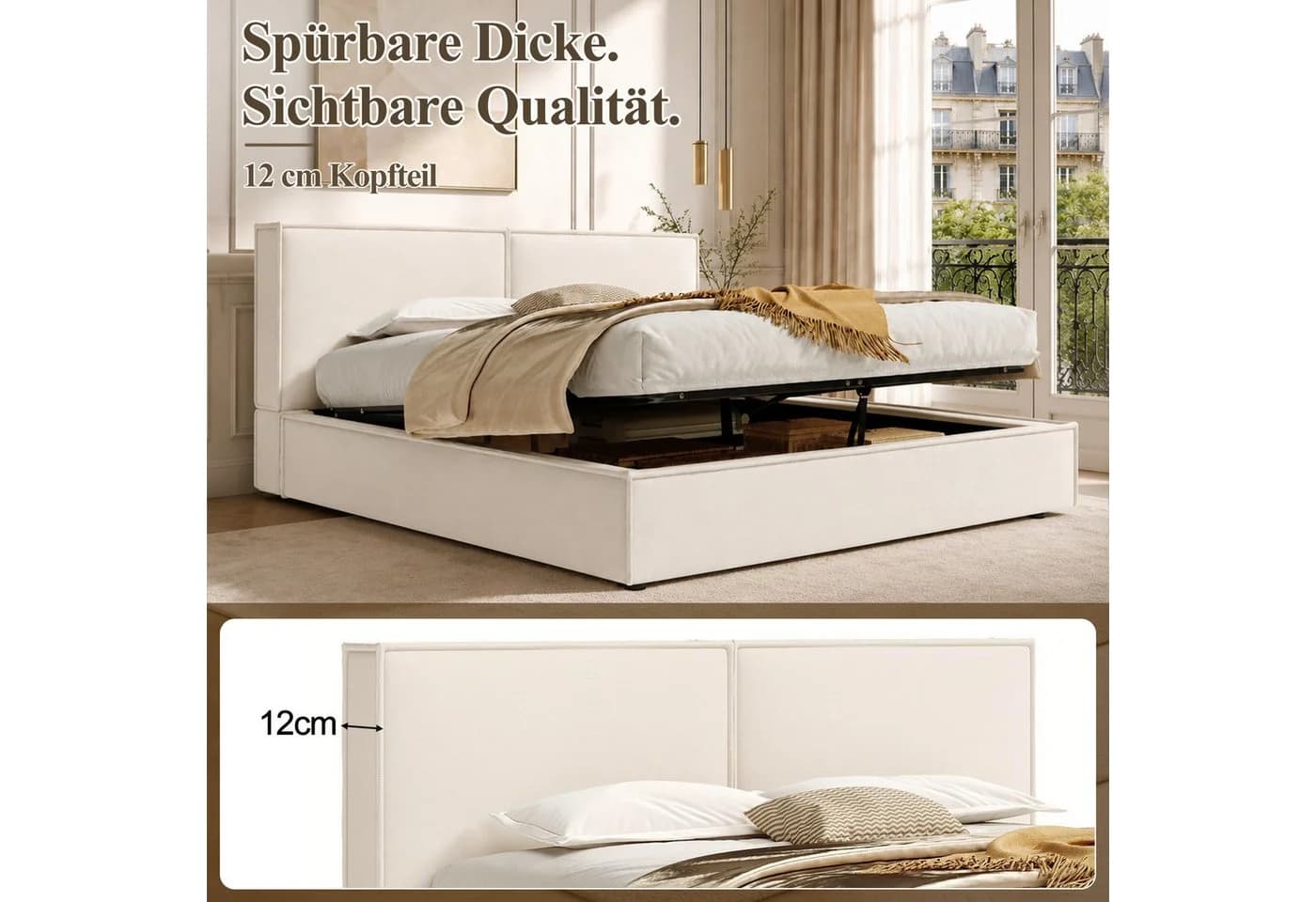 Odikalo Polsterbett 180x200 mit Bettkasten Leinen Beige - Bild 5