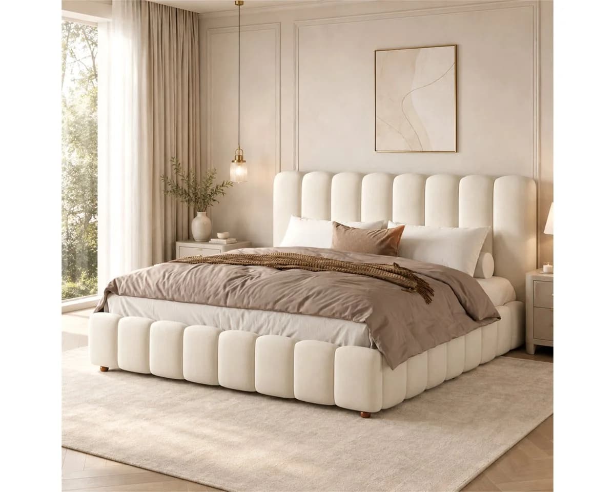 Odikalo Polsterbett Doppelbett mit Bettkasten und Lattenrost Beige - Bild 2