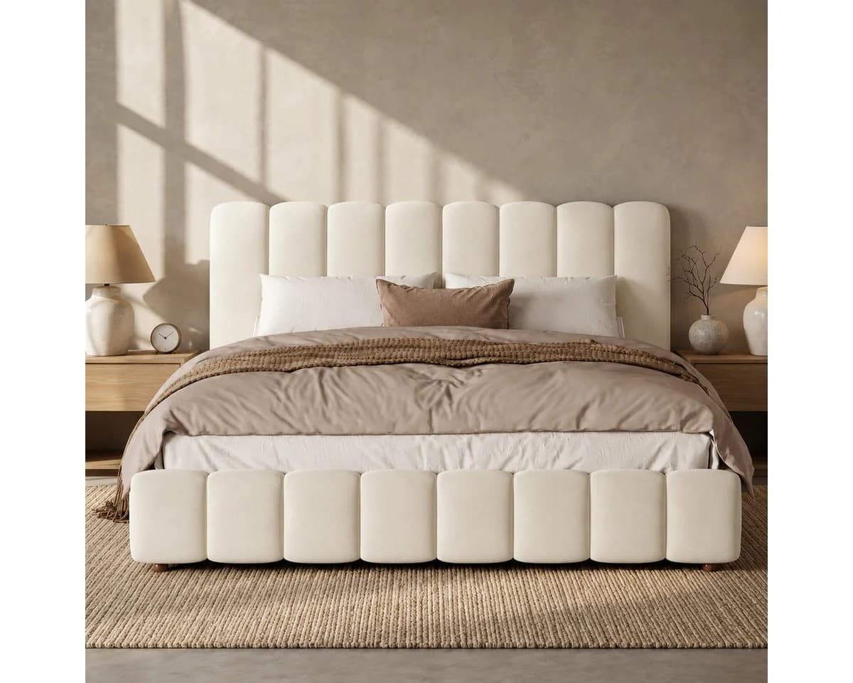 Odikalo Polsterbett Doppelbett mit Bettkasten und Lattenrost Beige - Bild 3