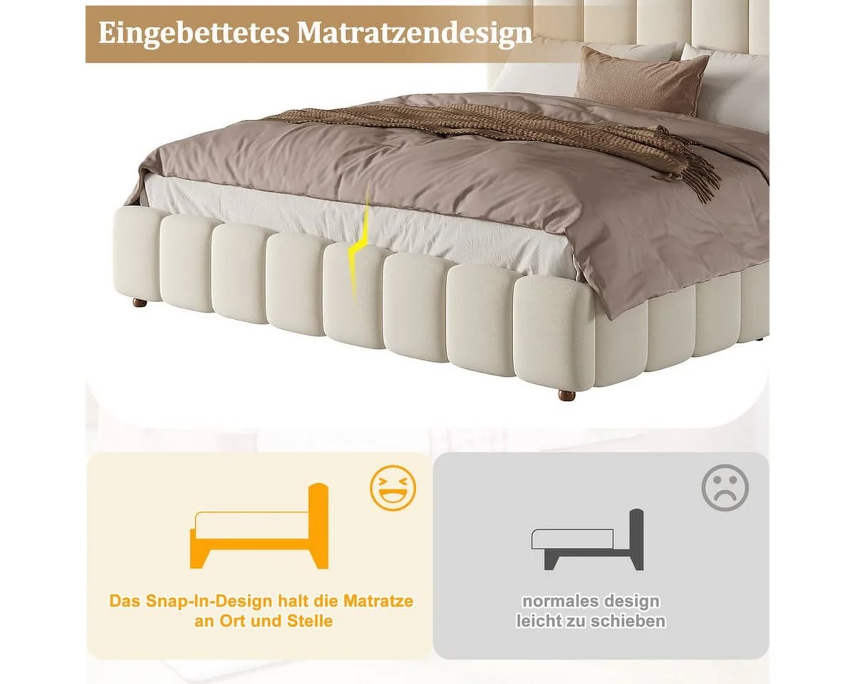 Odikalo Polsterbett Doppelbett mit Bettkasten und Lattenrost Beige - Bild 5