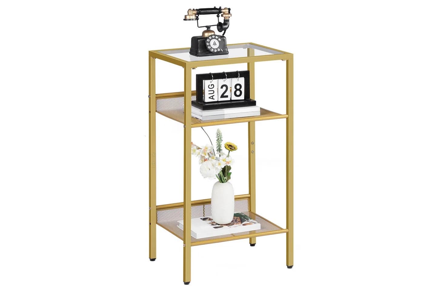 Hoobro Beistelltisch 3-stöckig Glas Metall Goldfarben Modern - Bild 2