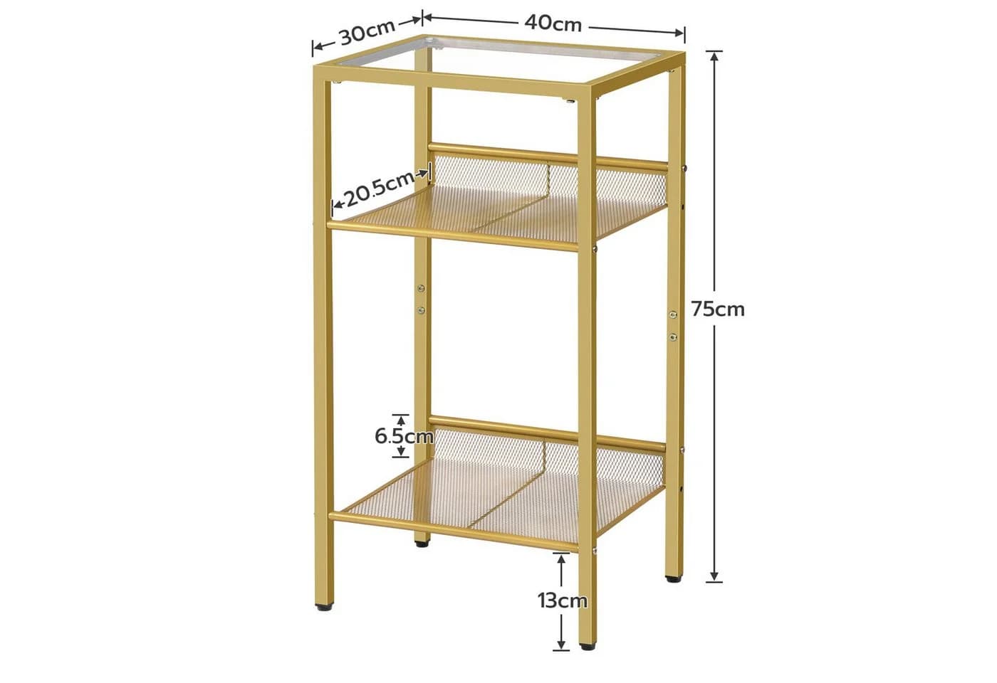 Hoobro Beistelltisch 3-stöckig Glas Metall Goldfarben Modern - Bild 5