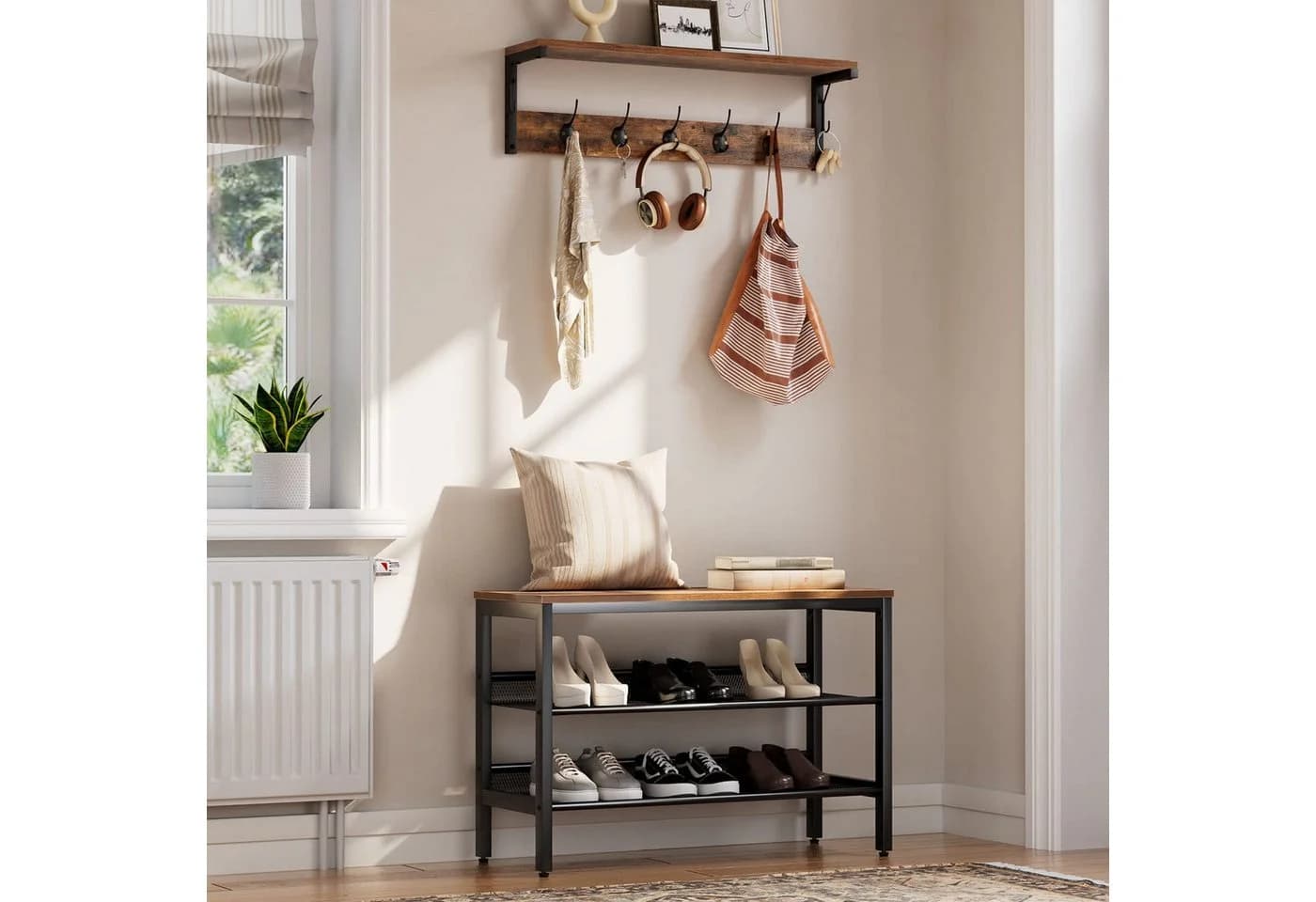 Hoobro Wandgarderobe Wandregal mit 7 Haken und Ablage - Bild 4