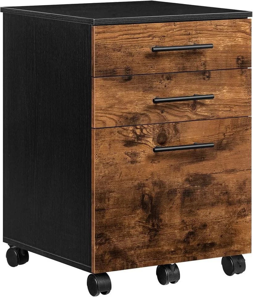 Hoobro Rollcontainer mit 3 Schubladen, Aktenschrank Industrie-Stil, abschließbar - Bild 2