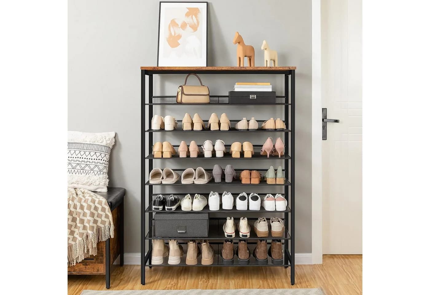 Hoobro Schuhregal 8-stöckig Dunkelbraun Schwarz - Bild 3