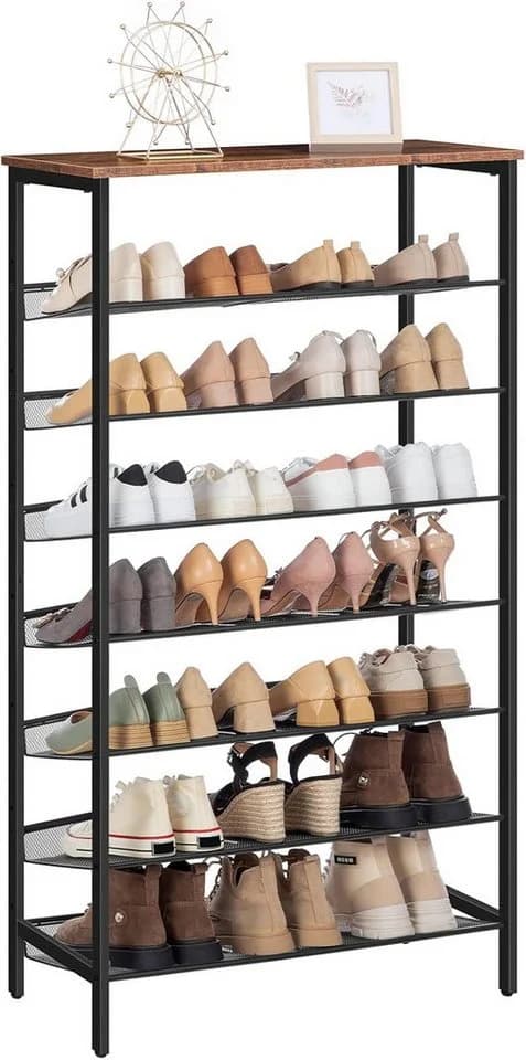 Hoobro Schuhregal 8-stöckig Dunkelbraun/Schwarz Metall - Bild 2