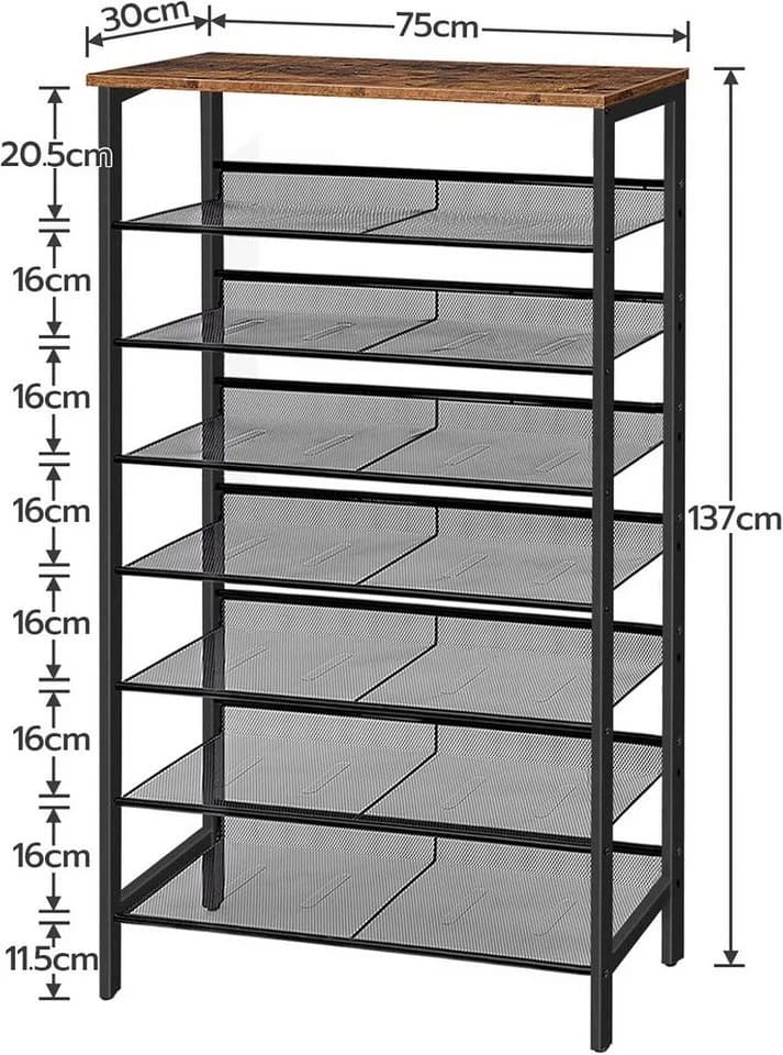Hoobro Schuhregal 8-stöckig Dunkelbraun/Schwarz Metall - Bild 4