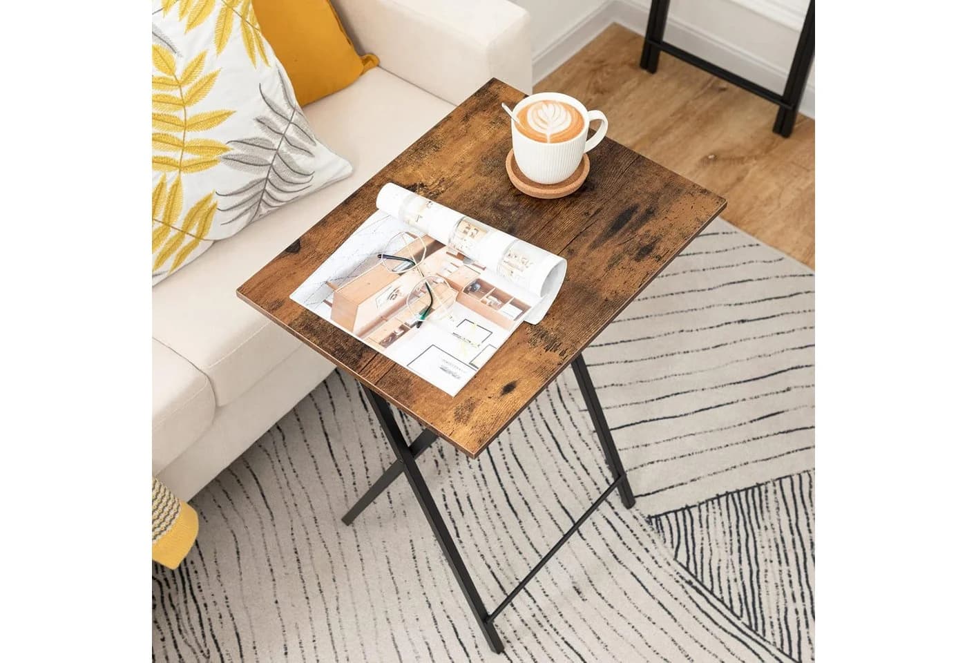 Hoobro Beistelltisch Klappbar, Kleiner Tablettisch, TV Tray, 2-St., Klapptisch, Snack Tisch, Industrial-Stil, Sofatisch für kleinen Raum