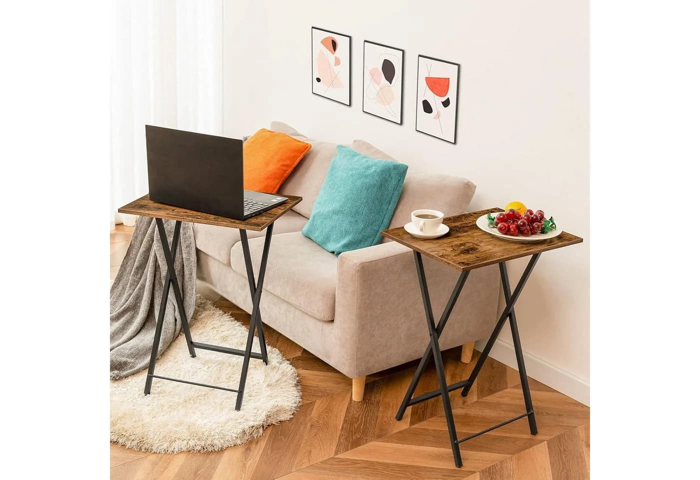 Hoobro Beistelltisch Klappbar, Kleiner Tablettisch, TV Tray, 2-St., Klapptisch, Snack Tisch, Industrial-Stil, Sofatisch für kleinen Raum - Bild 3