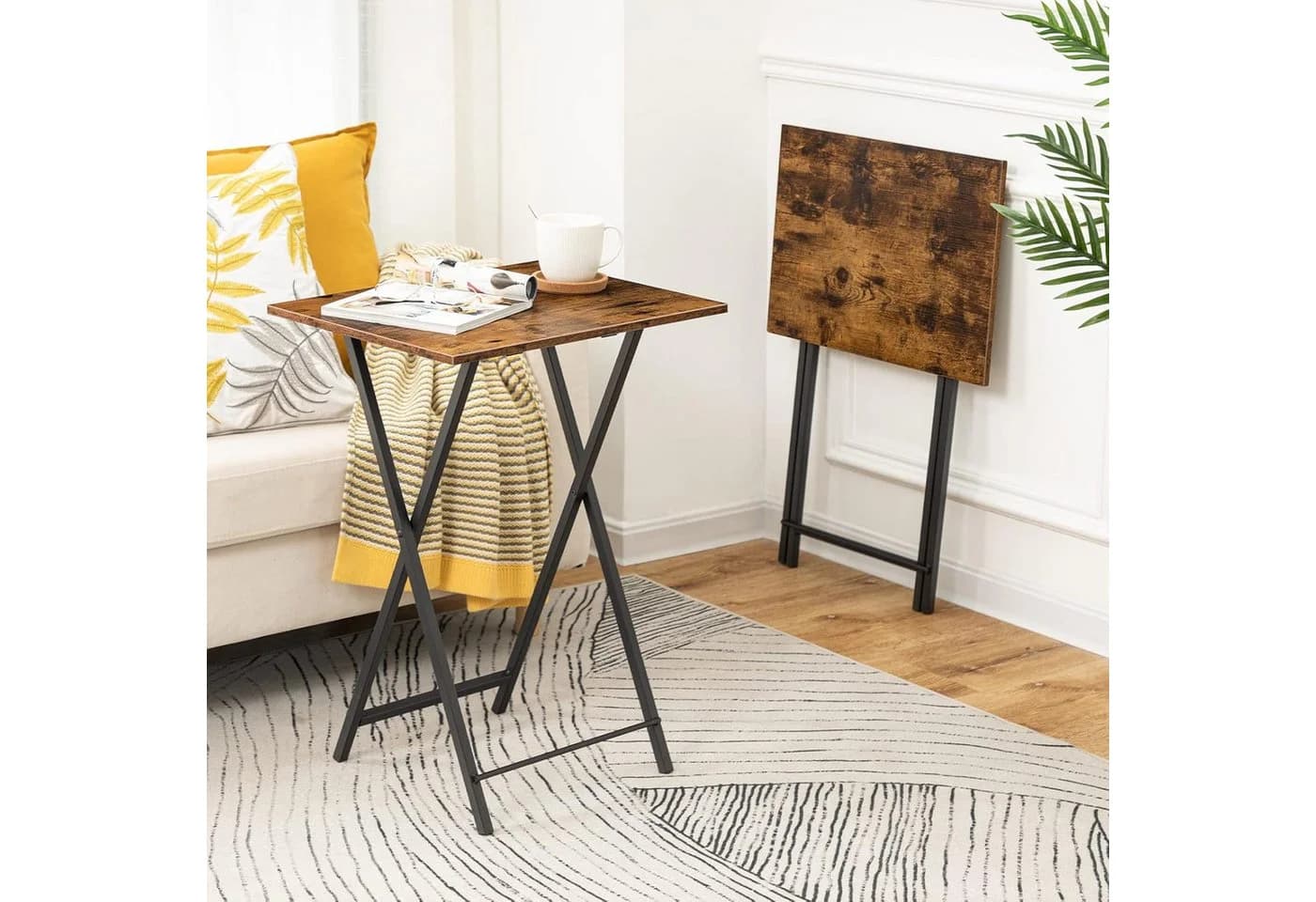 Hoobro Beistelltisch Klappbar, Kleiner Tablettisch, TV Tray, 2-St., Klapptisch, Snack Tisch, Industrial-Stil, Sofatisch für kleinen Raum - Bild 5