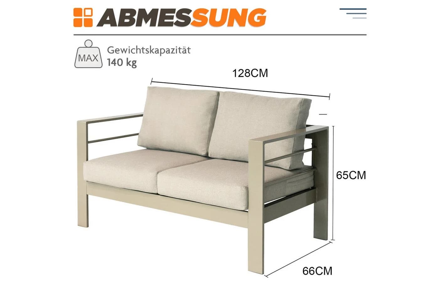 MeXo Loungesofa 2-Sitzer Aluminium Beige Outdoor - Bild 3