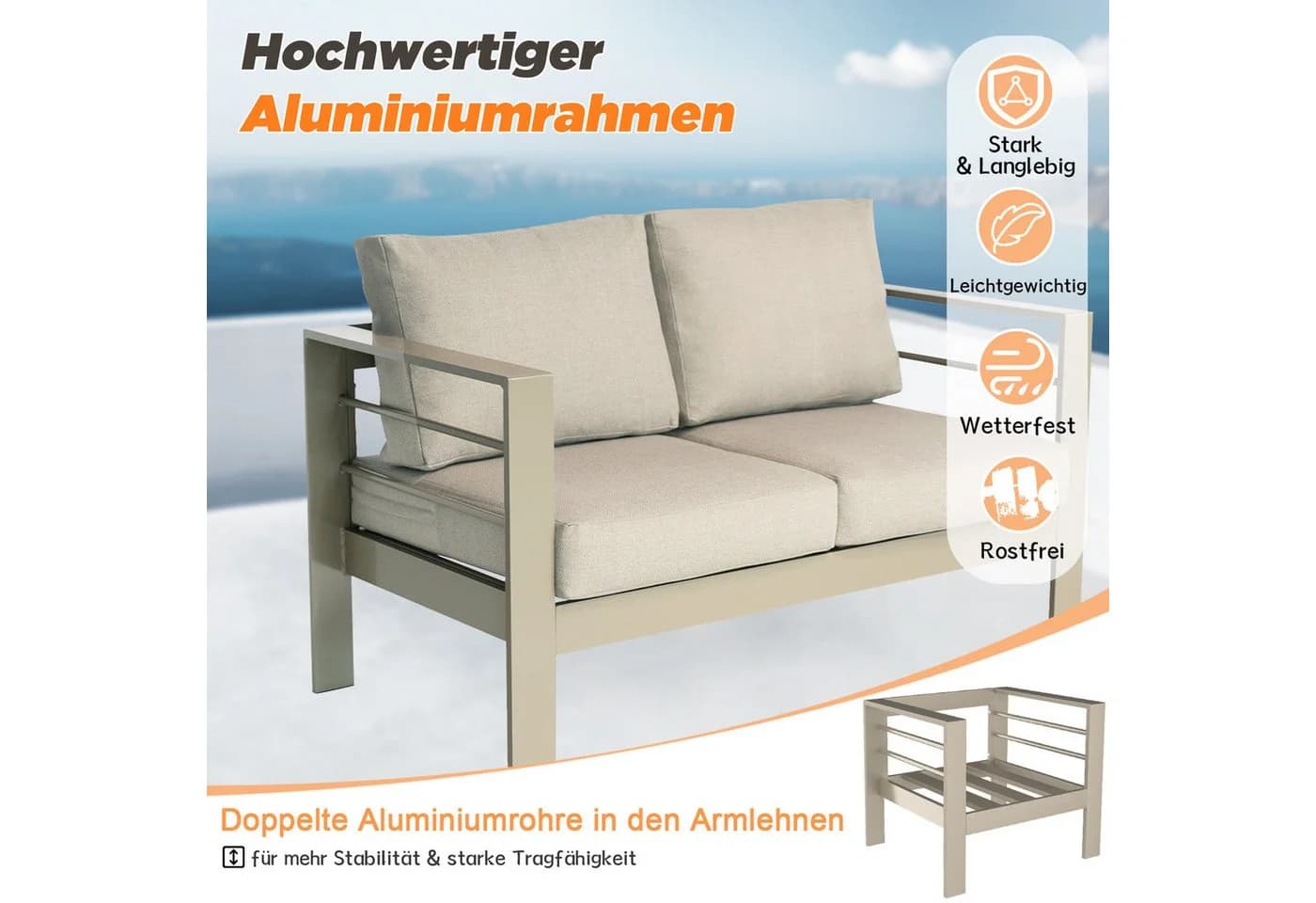 MeXo Loungesofa 2-Sitzer Aluminium Beige Outdoor - Bild 4
