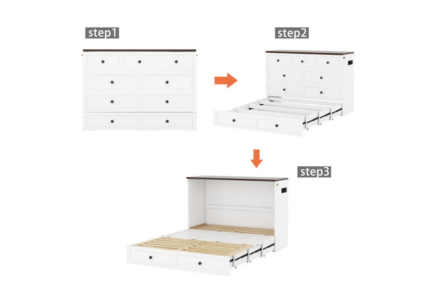 Odikalo Schrankbett 140x200 Weiß mit Schubladen und USB - Bild 4