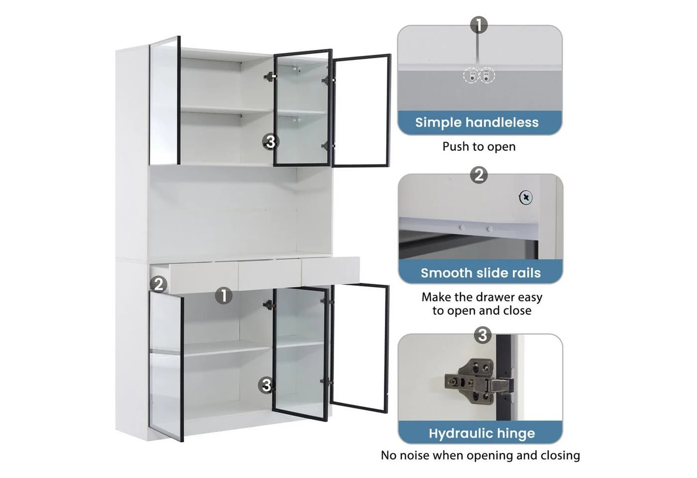 Odikalo Vitrine Schrank 200 cm hoch Multi Storage Bücherregal Weiß - Bild 4