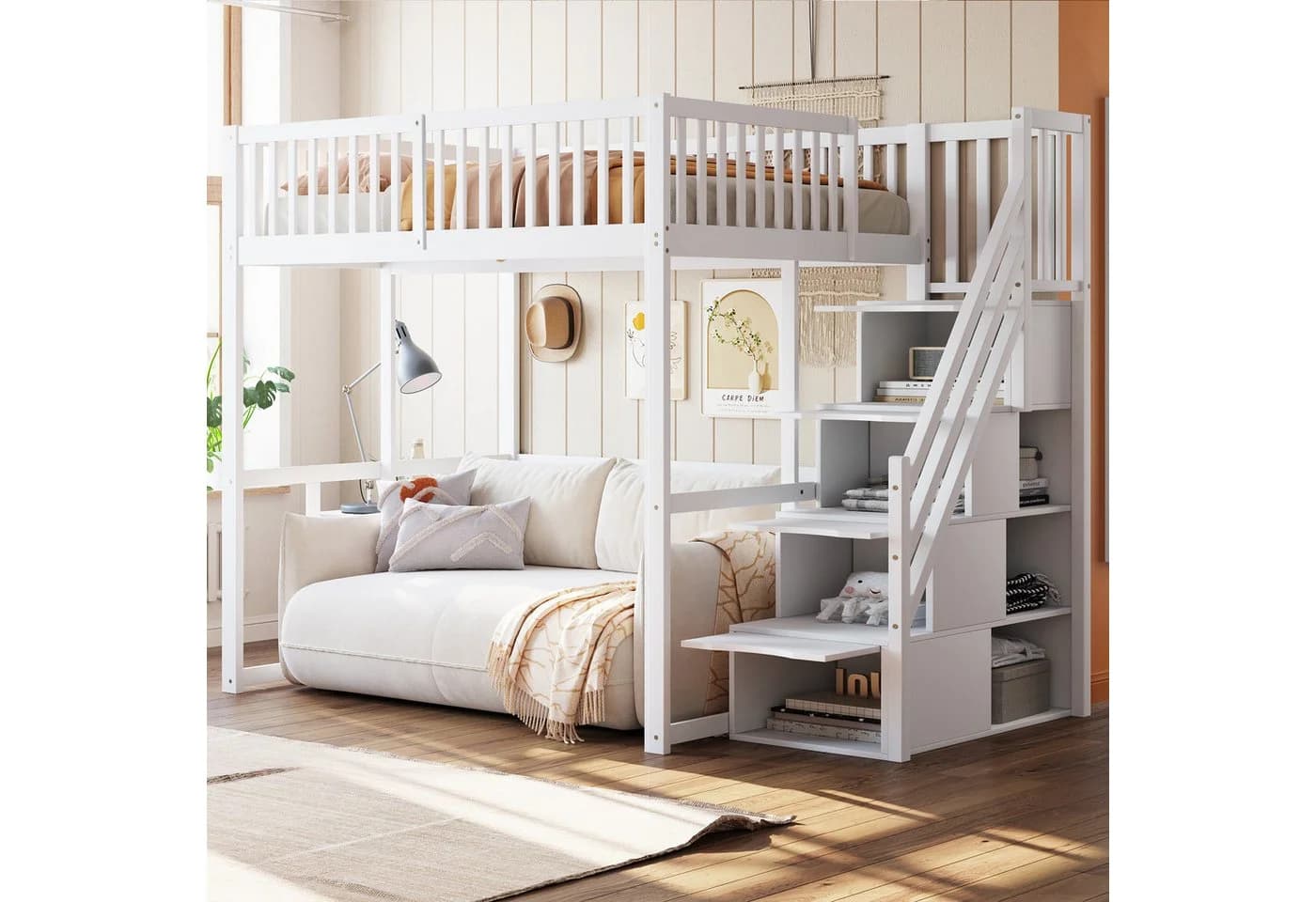 Odikalo Hochbett 90x200 140x200 Jugendbett Kinderbett mit Stauraum