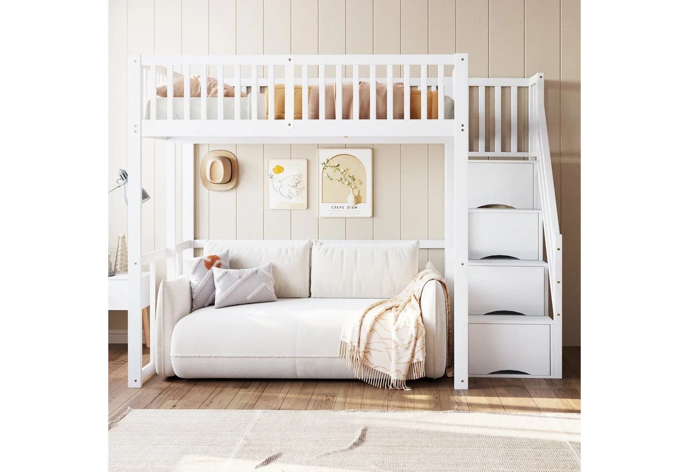 Odikalo Hochbett 90x200 140x200 Jugendbett Kinderbett mit Stauraum - Bild 2