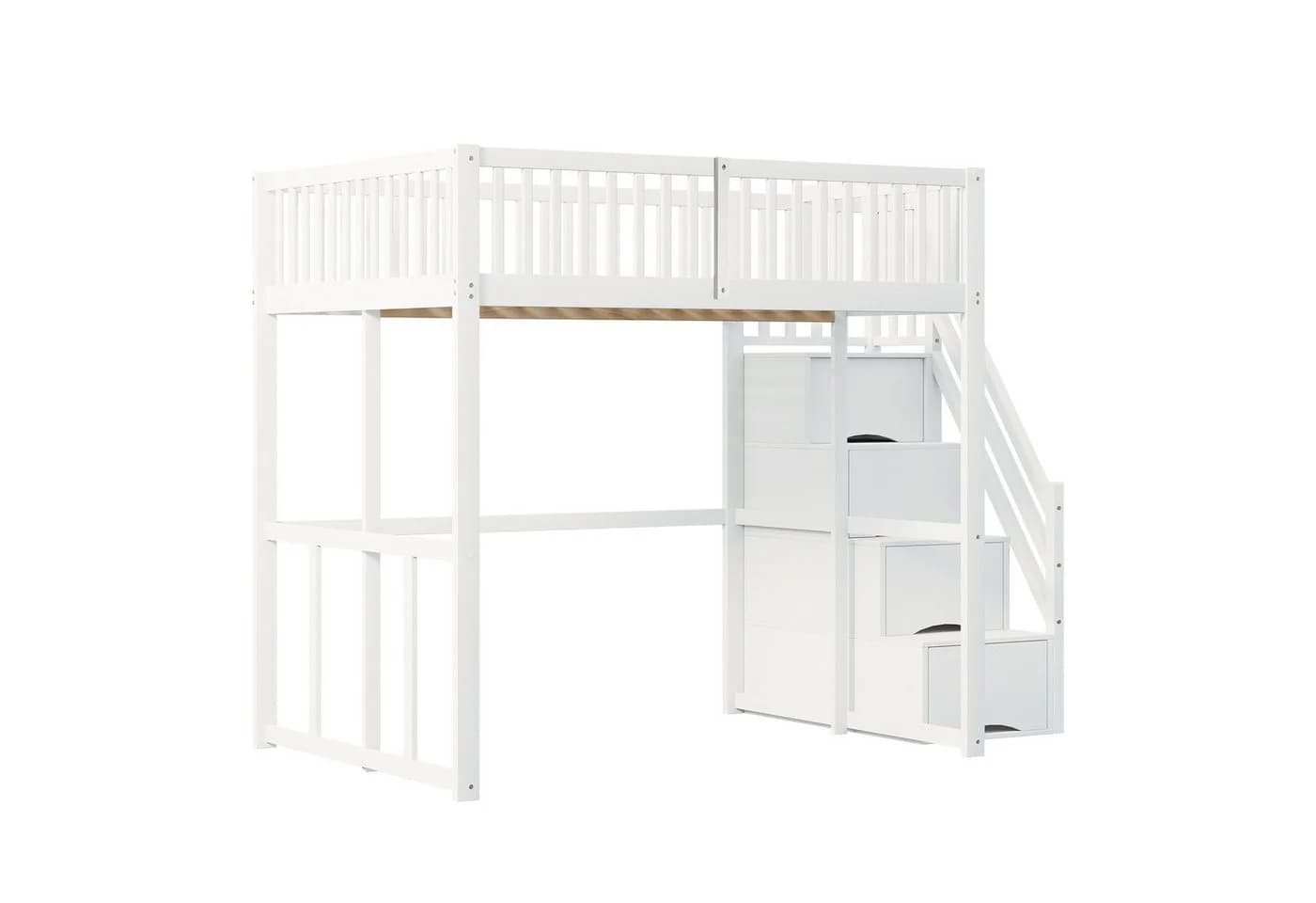 Odikalo Hochbett 90x200 140x200 Jugendbett Kinderbett mit Stauraum - Bild 5