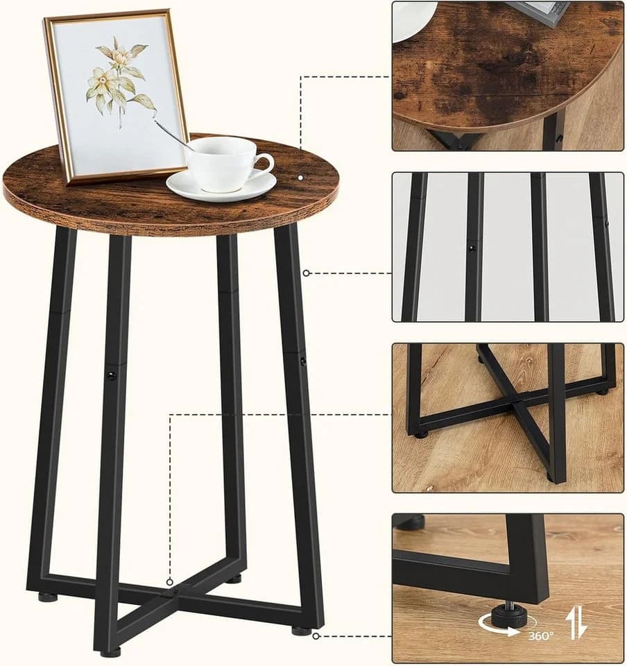 Hoobro Beistelltisch Couchtisch rund 40x55 cm Nachttisch aus Holz und Metall Industrie-Stil