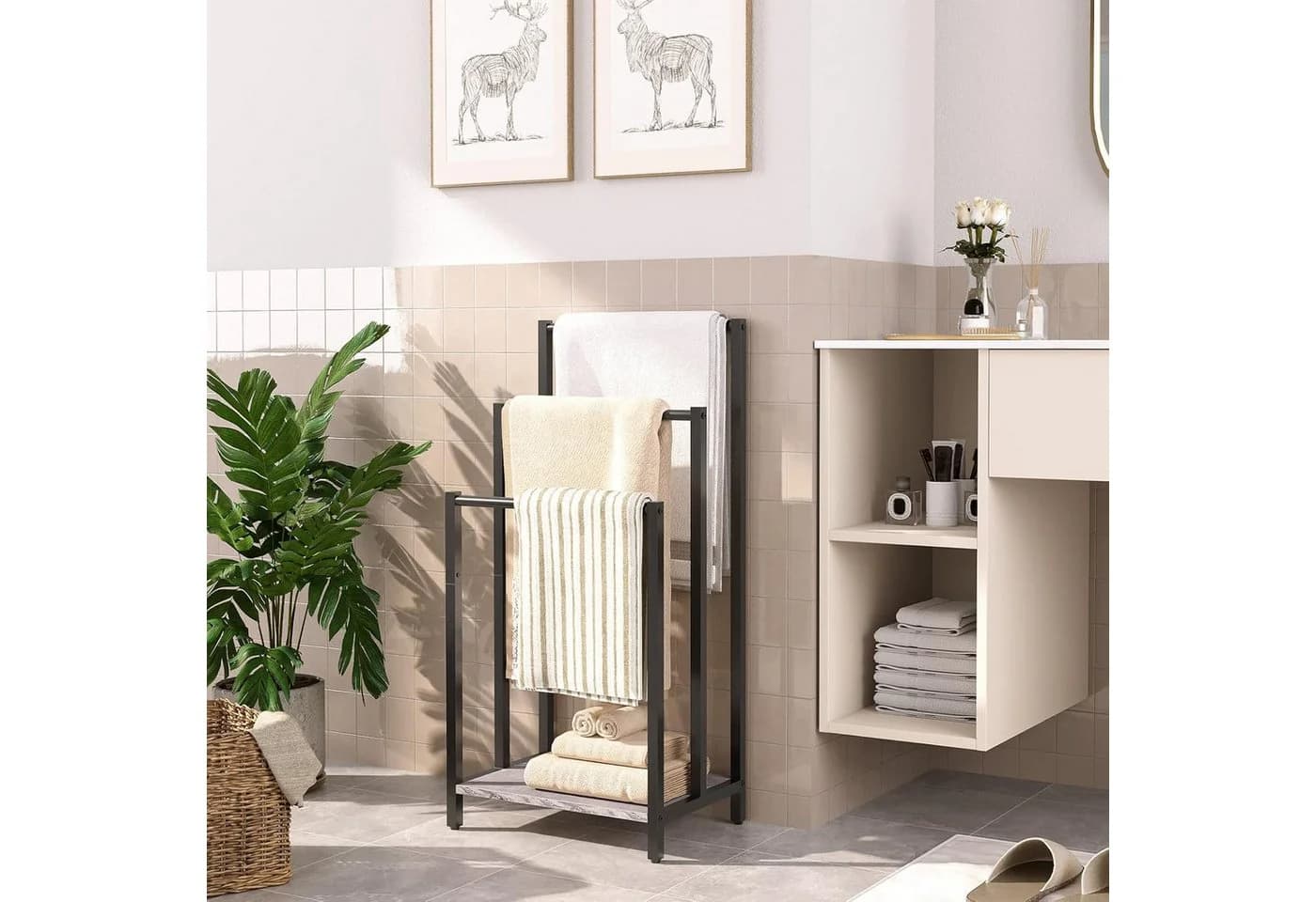 Hoobro Handtuchständer Freistehend mit 3 Stangen Greige-Schwarz - Bild 4
