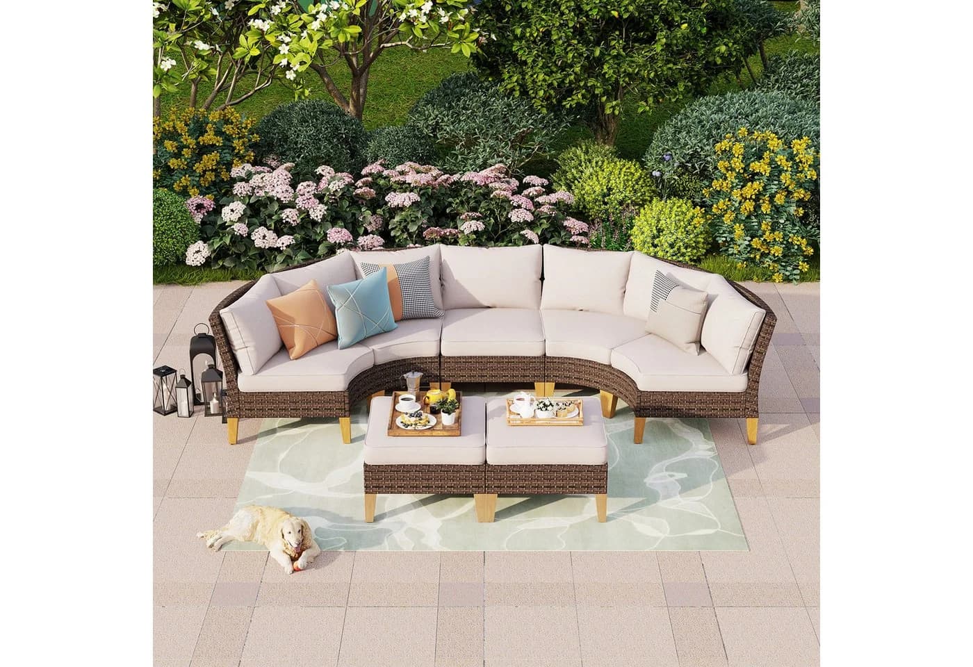 PHI VILLA Gartenlounge-Set 7-tlg. Beige Polyethylen-Rattan - Bild 2