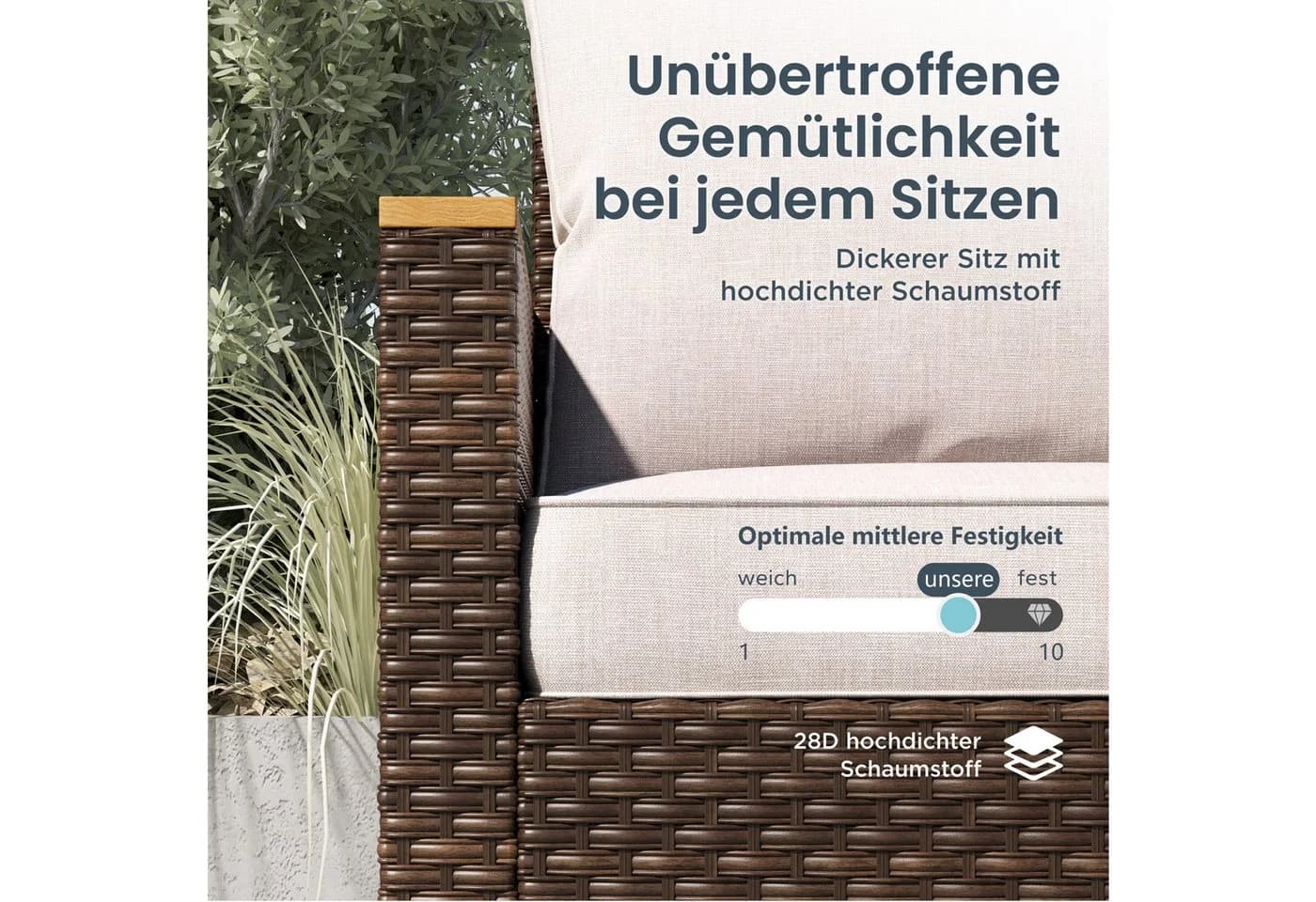 PHI VILLA Gartenlounge-Set 7-tlg. Beige Polyethylen-Rattan - Bild 5