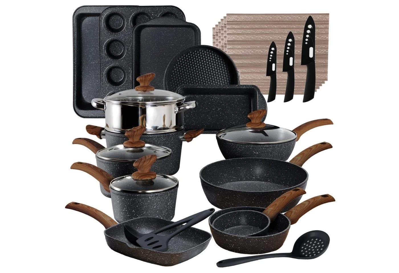 Kitchen Academy Topf-Set 30-tlg. Schwarz Aluminium Granit Antihaft Induktion - Bild 2