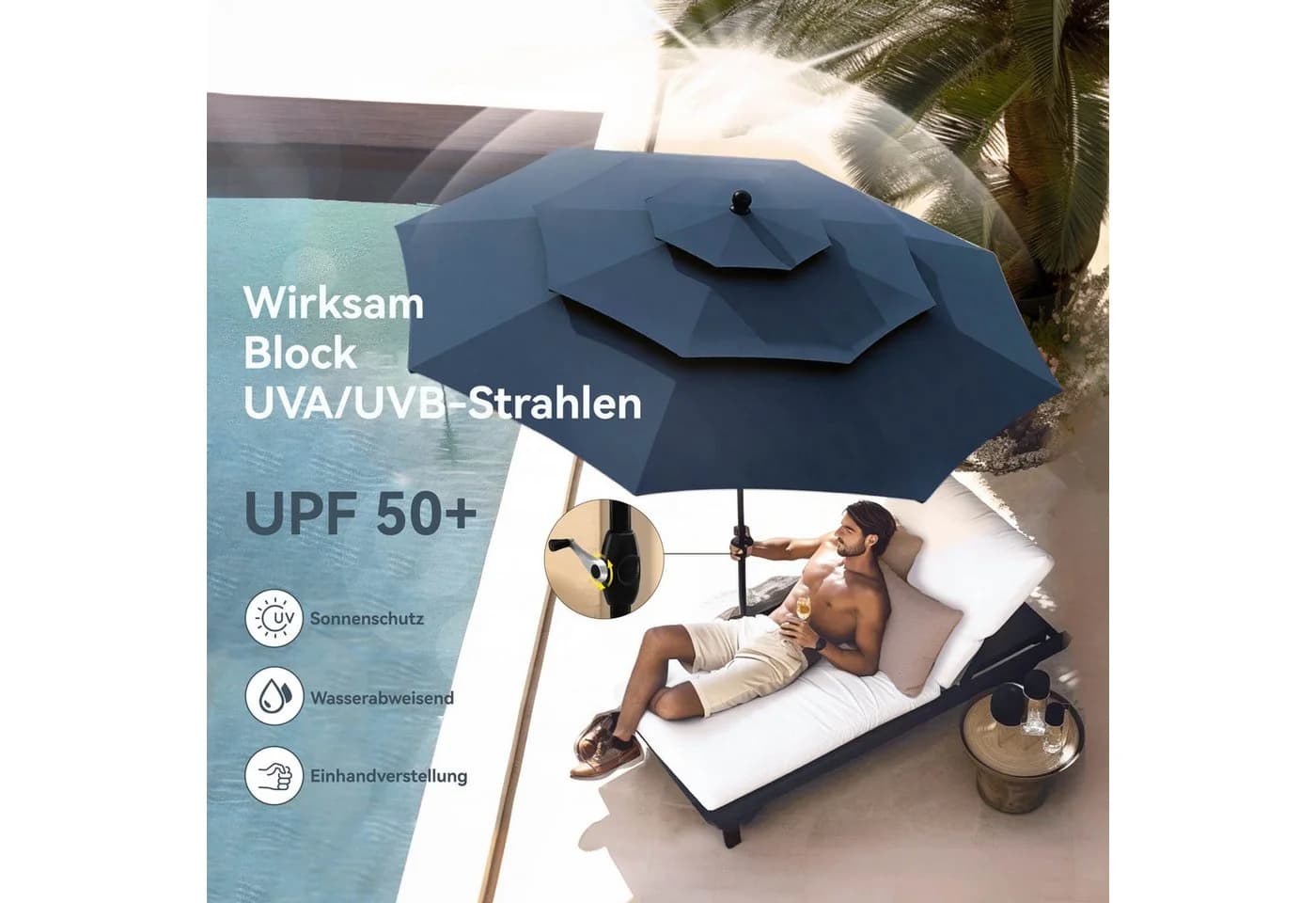 PHI VILLA Sonnenschirm Blau 300 cm mit 8 Schirmknochen - Bild 3