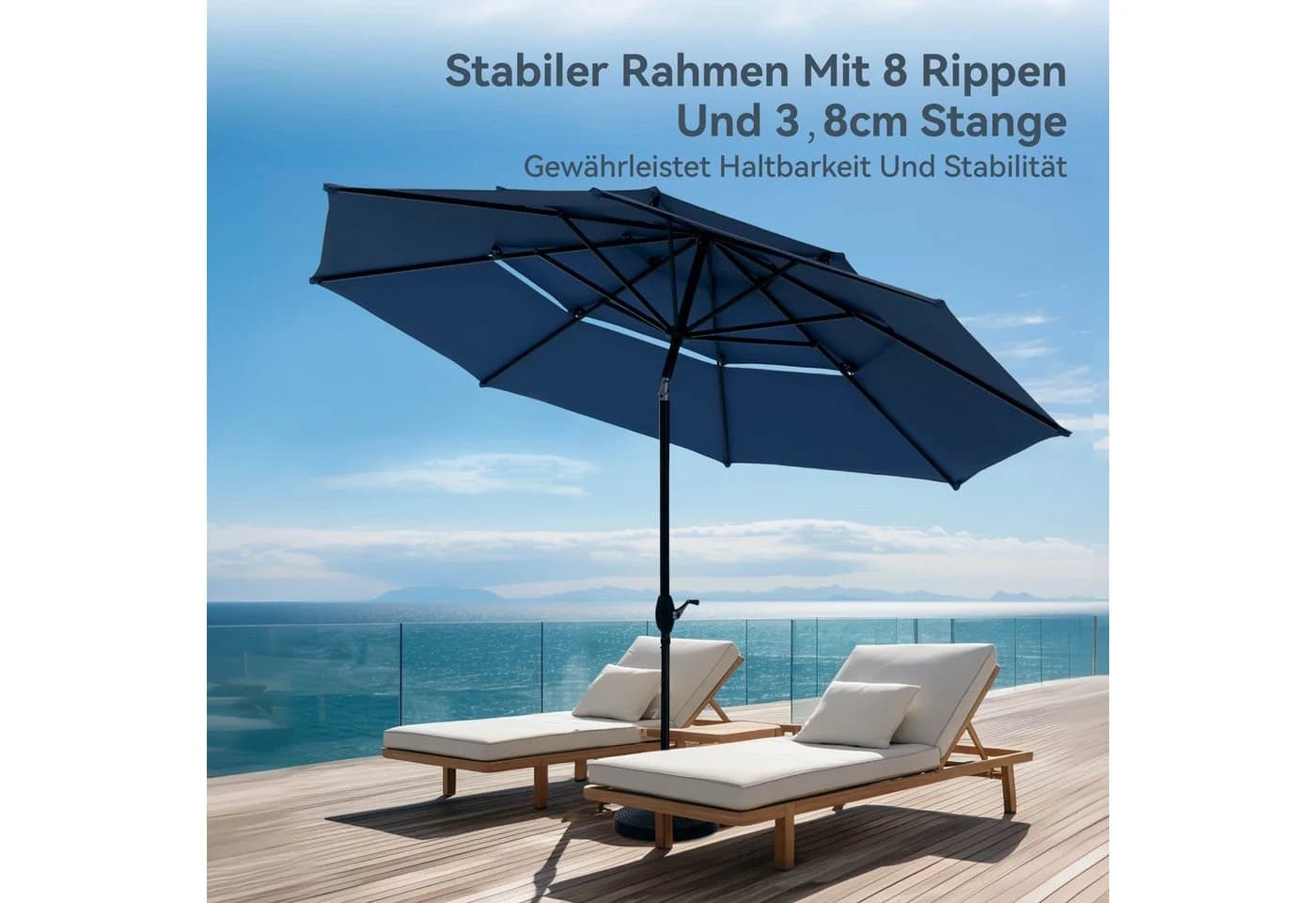 PHI VILLA Sonnenschirm Blau 300 cm mit 8 Schirmknochen - Bild 5