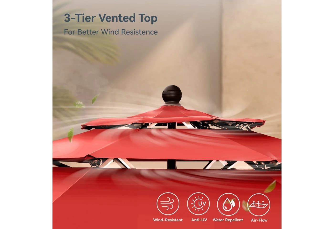 PHI VILLA Sonnenschirm Rot 300 cm mit 8 Schirmknochen