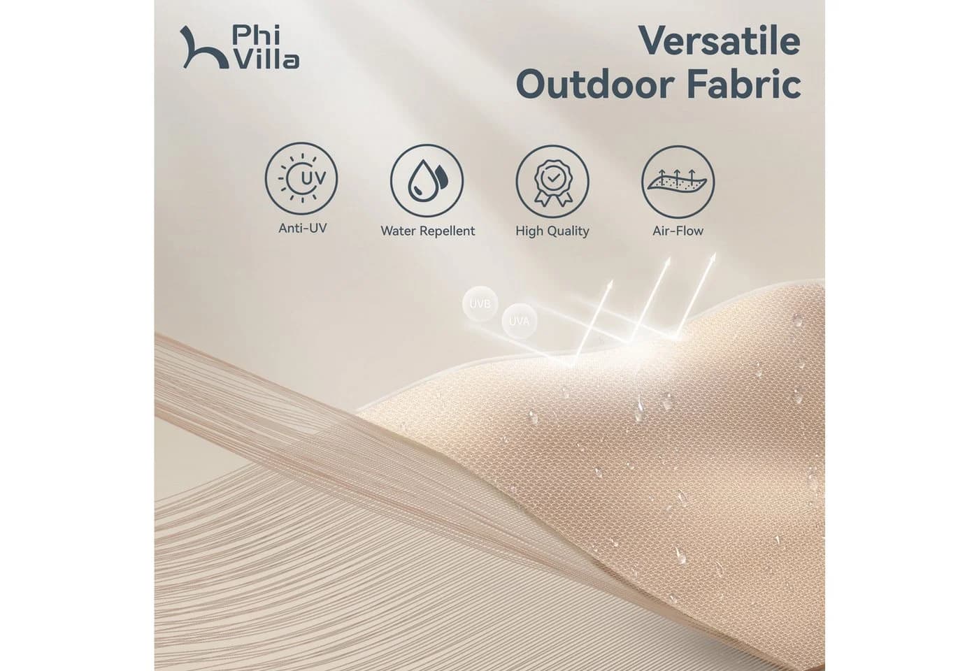 PHI VILLA Rechteckiger Marktschirm Beige mit Kurbel - Bild 3